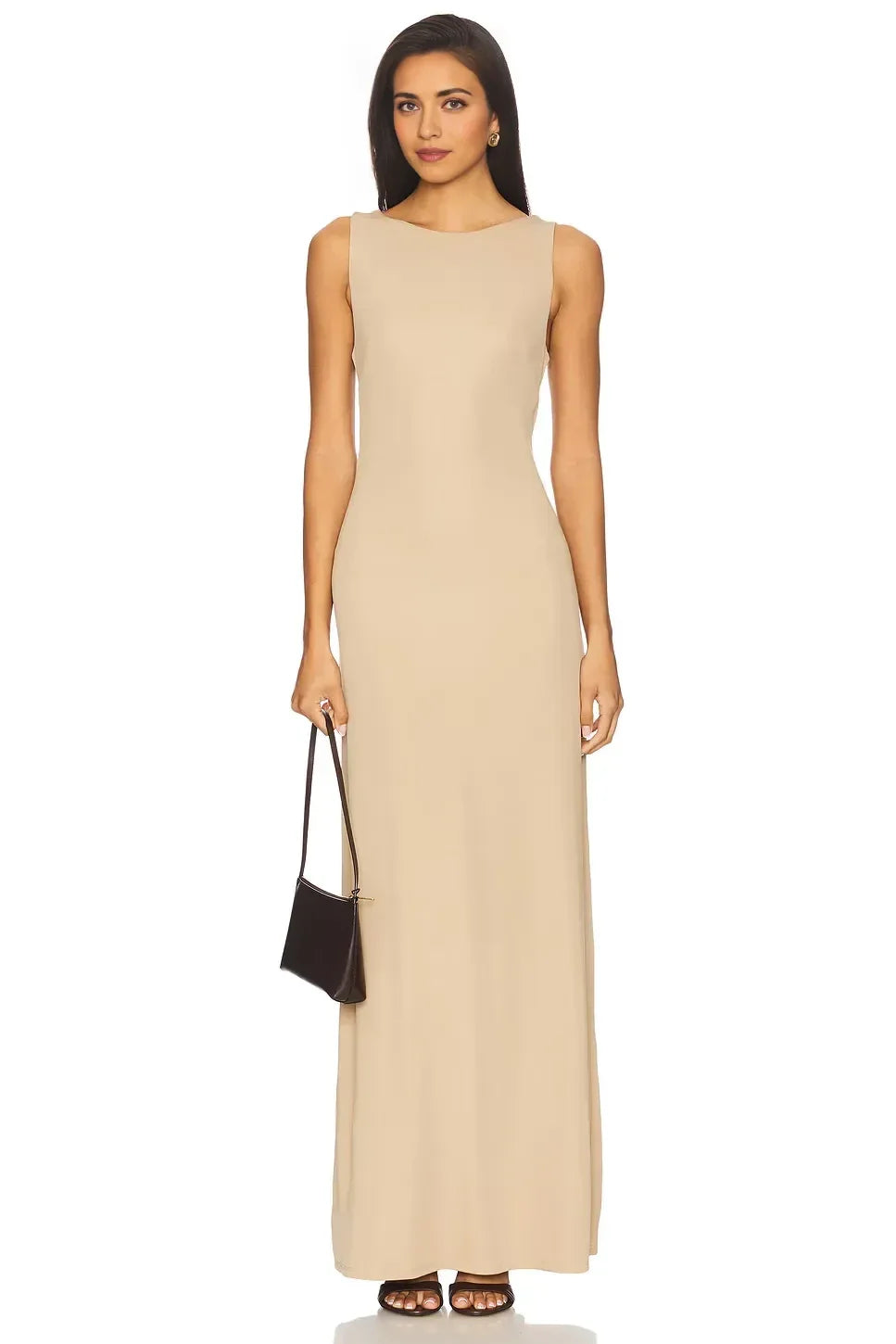 Chic Sheath Boat Neck Sleeveless Cutout Twist Back Floor Length Prom Dress