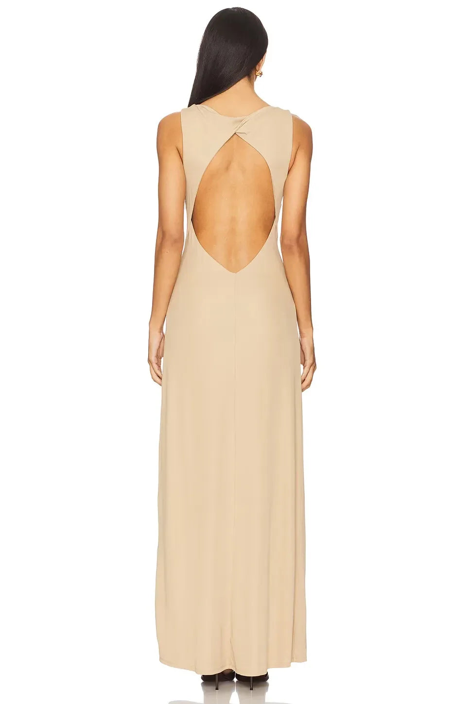 Chic Sheath Boat Neck Sleeveless Cutout Twist Back Floor Length Prom Dress