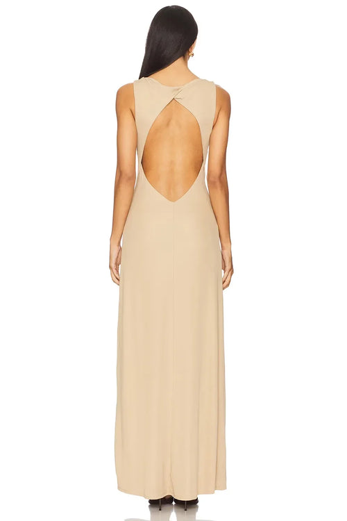Chic Sheath Boat Neck Sleeveless Cutout Twist Back Floor Length Prom Dress