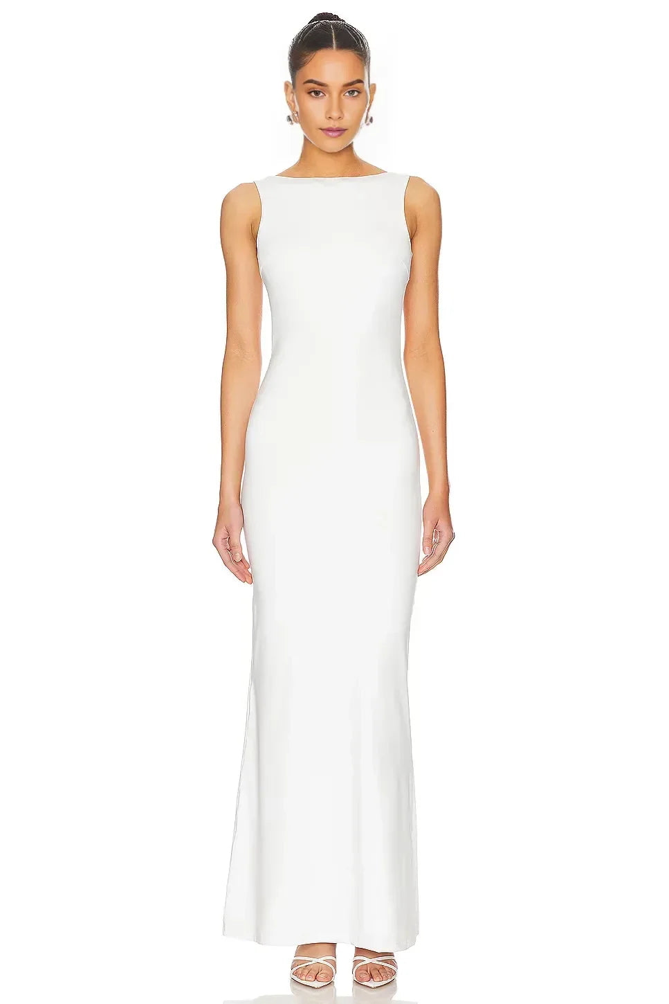 Chic Sheath Boat Neck Sleeveless Tie Back Floor Length Evening Dress