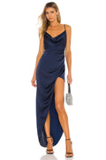 Chic Sheath Cowl Neck Sleeveless Asymmetric Slit Floor Length Evening Dress