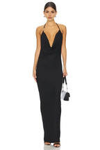 Chic Sheath Cowl Neck Sleeveless Hardware Detail Back Floor Length Evening Dress