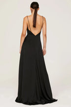 Chic Sheath Cowl Neck Sleeveless Open Back High Slit Floor Length Plus Size Prom Dress