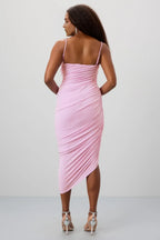 Chic Sheath Cowl Neck Sleeveless Ruched Bodice Midi Length Plus Size Prom Dress