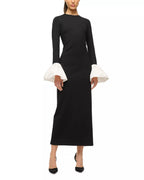 Chic Sheath Crew Neck Contrast Bell Sleeve Zipper Back Midi Length For Adults Prom Dress