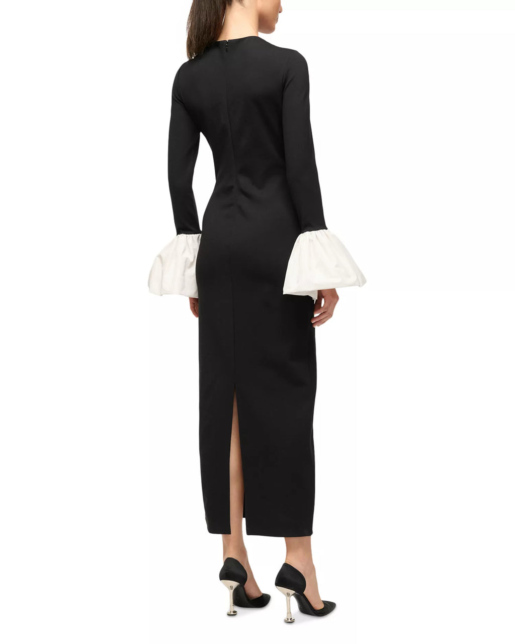 Chic Sheath Crew Neck Contrast Bell Sleeve Zipper Back Midi Length For Adults Prom Dress