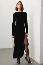 Chic Sheath Crew Neck Long Sleeve High Slit Floor Length Plus Size Prom Dress
