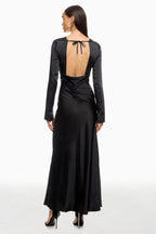 Chic Sheath Crew Neck Long Sleeve Open Back Floor Length Plus Size Prom Dress