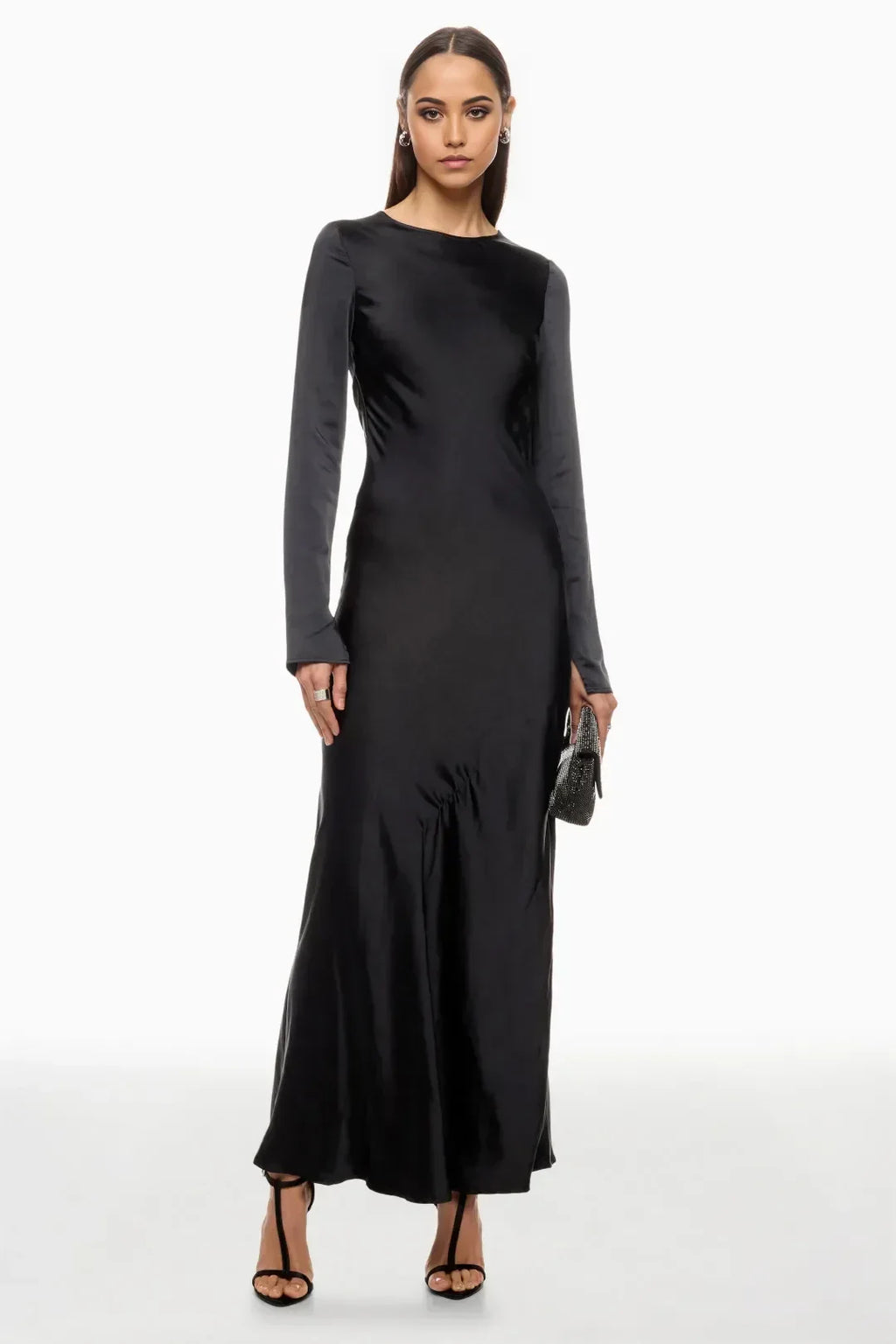 Chic Sheath Crew Neck Long Sleeve Open Back Floor Length Plus Size Prom Dress