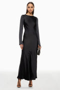 Chic Sheath Crew Neck Long Sleeve Open Back Floor Length Plus Size Prom Dress