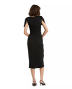 Chic Sheath Crew Neck Puff Sleeve Belted Back Asymmetrical Midi For Ladies Prom Dress