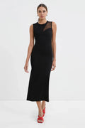 Chic Sheath Crew Neck Sleeveless Mesh Cutout Zipper Back Midi Length Female Prom Dress