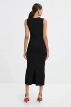 Chic Sheath Crew Neck Sleeveless Mesh Cutout Zipper Back Midi Length Female Prom Dress