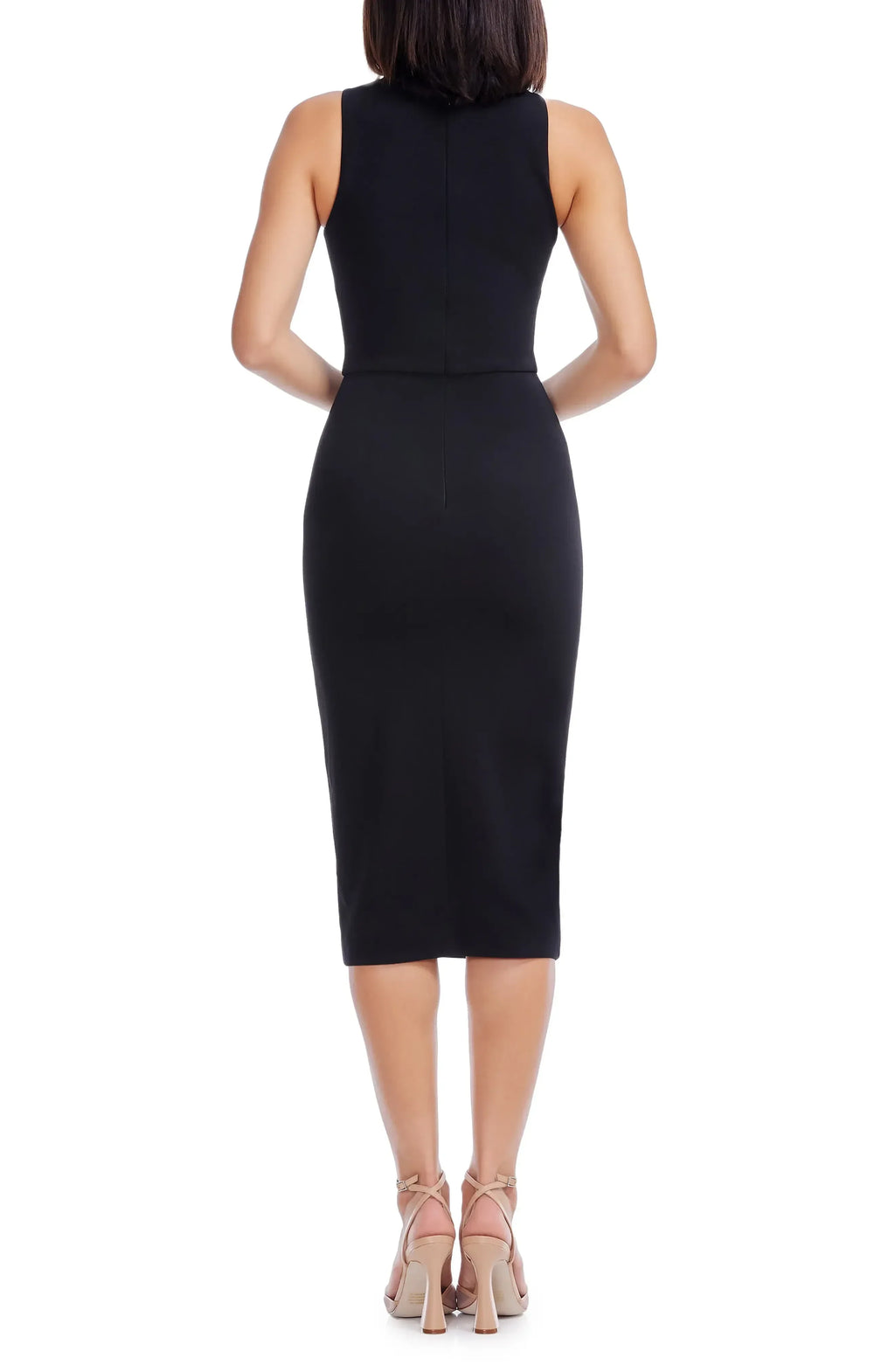 Chic Sheath Crew Neck Sleeveless Plain Back Midi Length Evening Dress