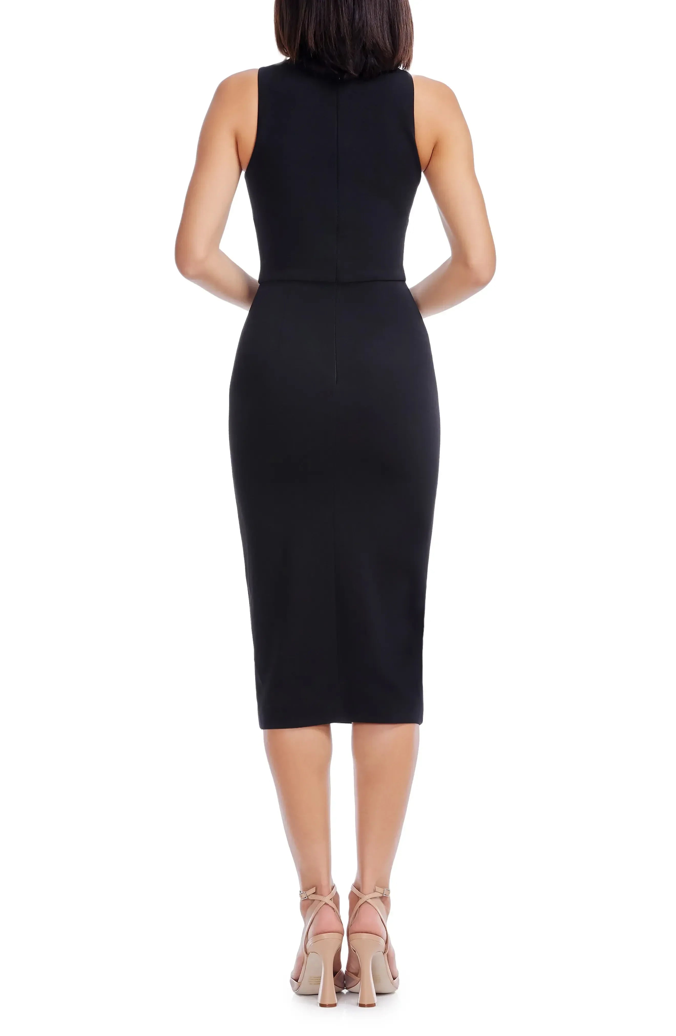 Chic Sheath Crew Neck Sleeveless Plain Back Midi Length Evening Dress