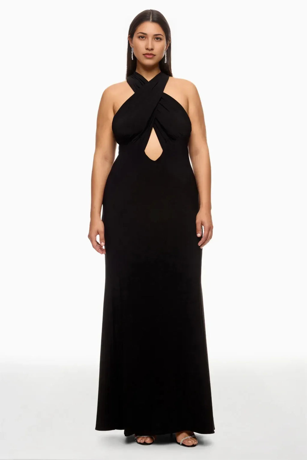 Chic Sheath Crisscross Halter Neck Sleeveless Open Back Floor Length Plus Size Prom Dress