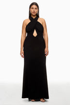 Chic Sheath Crisscross Halter Neck Sleeveless Open Back Floor Length Plus Size Prom Dress