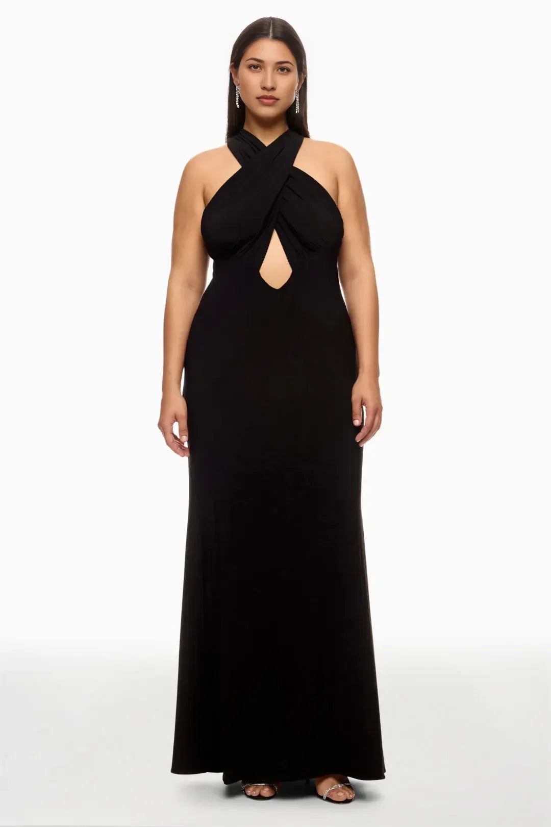 Chic Sheath Crisscross Halter Neck Sleeveless Open Back Floor Length Plus Size Prom Dress