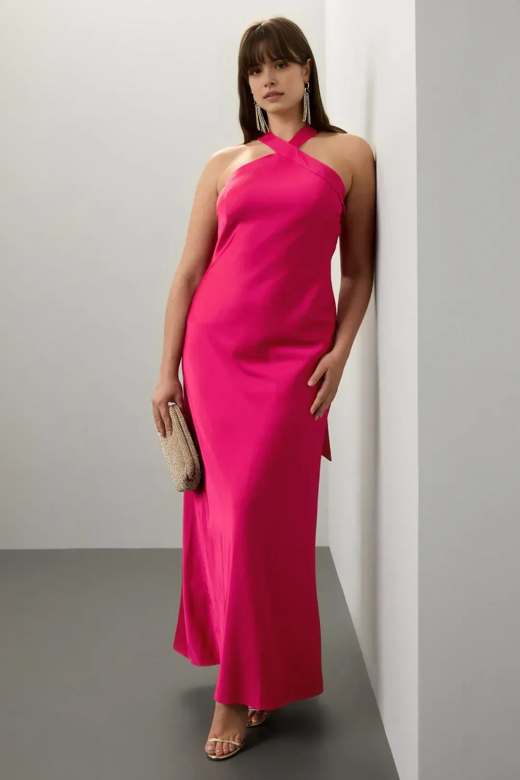 Chic Sheath Crisscross Halter Neck Sleeveless Tie Back Floor Length Plus Size Prom Dress