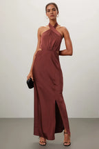 Chic Sheath Crisscross Halter Neck Sleeveless Cutout Back Floor Length Plus Size Prom Dress