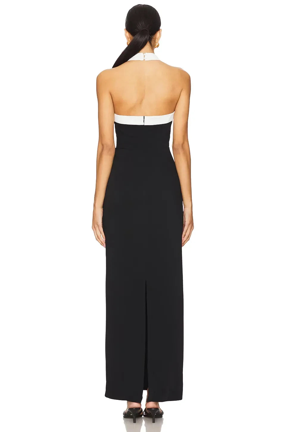 Chic Sheath Cross Halter Sleeveless Contrast Trim Slit Back Floor Length Evening Dress