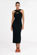 Chic Sheath Cutout Neck Mesh Overlay Cross Strap Open Back Midi Length For Women Prom Dress
