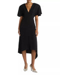 Chic Sheath Deep V Neck Flutter Sleeve Zipper Back Asymmetrical Midi For Adults Prom Dress
