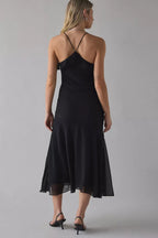 Chic Sheath Deep V Neck Ruffle Sleeve Cross Back Asymmetrical Midi Prom Dress