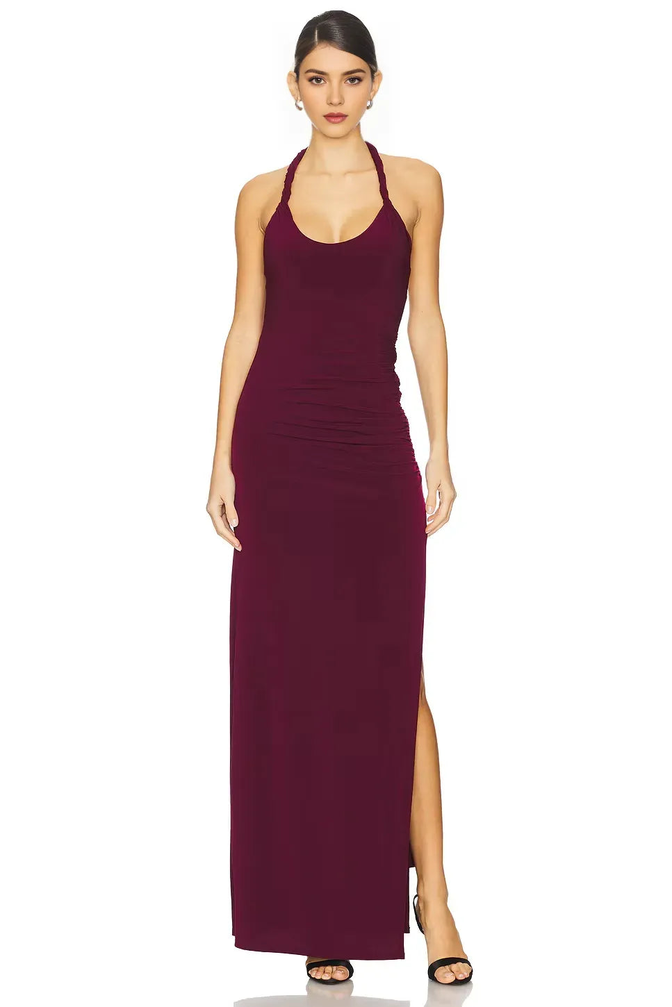 Chic Sheath Halter Neck High Slit Open Back Floor Length Prom Dress