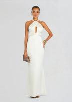 Chic Sheath Halter Neck Sleeveless Crisscross Back Floor Length Plus Size Evening Dress