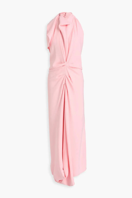 Chic Sheath Halter Neck Sleeveless Draped Back Floor Length Plus Size Prom Dress