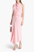 Chic Sheath Halter Neck Sleeveless Draped Back Floor Length Plus Size Prom Dress