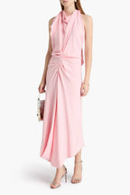 Chic Sheath Halter Neck Sleeveless Draped Back Floor Length Plus Size Prom Dress