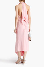 Chic Sheath Halter Neck Sleeveless Draped Back Floor Length Plus Size Prom Dress