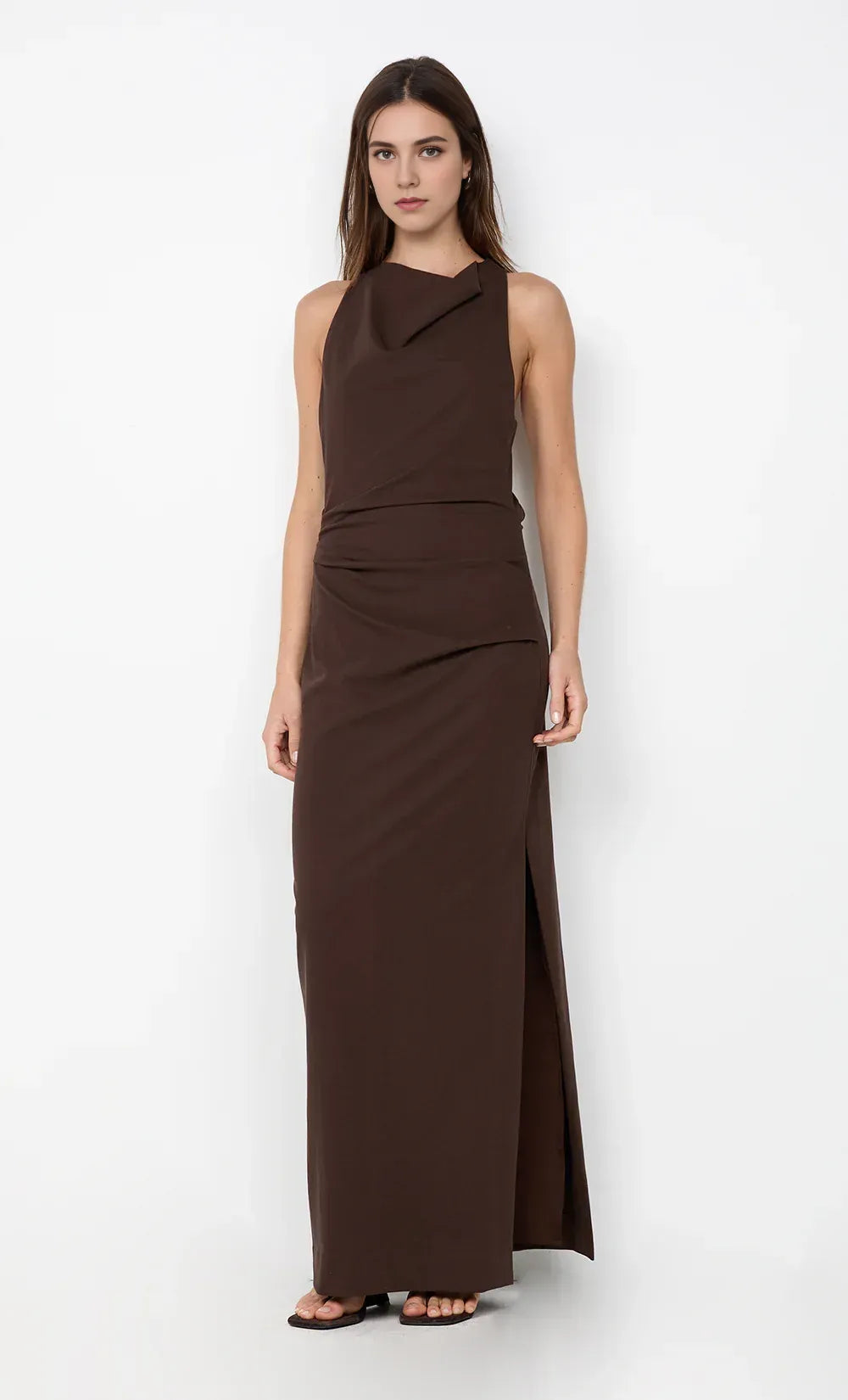 Chic Sheath Halter Neck Sleeveless Knot Back Floor Length For Sale Prom Dress
