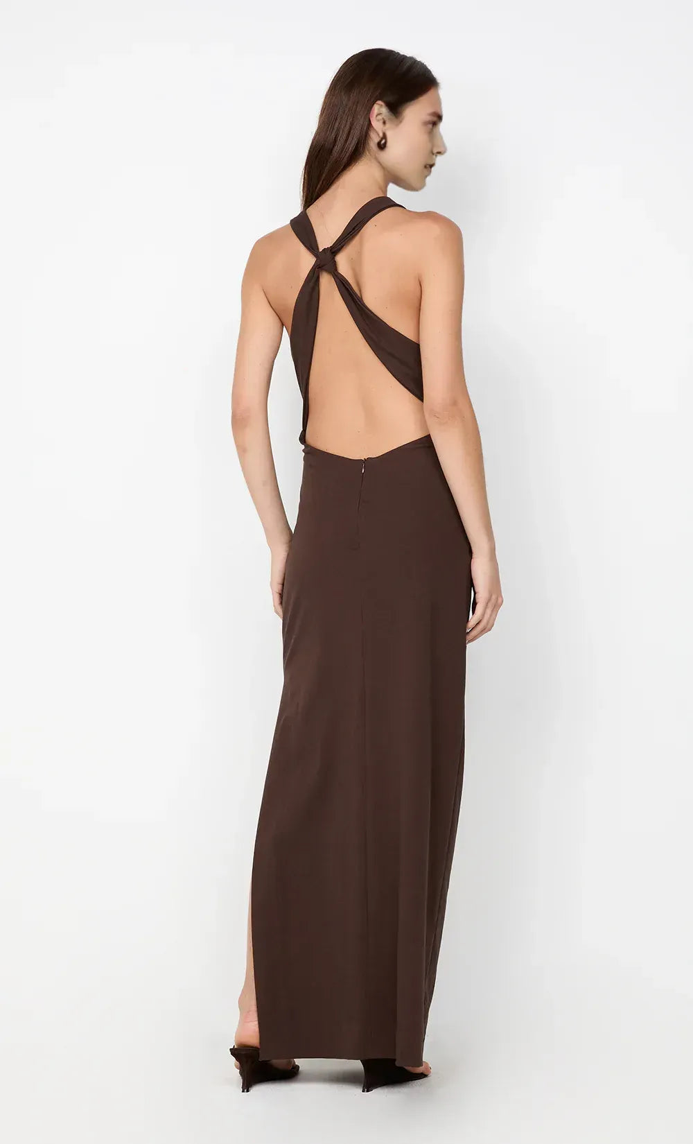 Chic Sheath Halter Neck Sleeveless Knot Back Floor Length For Sale Prom Dress