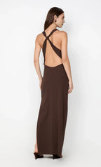 Chic Sheath Halter Neck Sleeveless Knot Back Floor Length For Sale Prom Dress