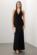 Chic Sheath Halter Neck Sleeveless Knot Back Floor Length Plus Size Prom Dress