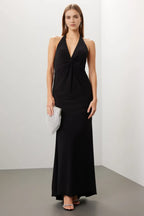 Chic Sheath Halter Neck Sleeveless Knot Back Floor Length Plus Size Prom Dress