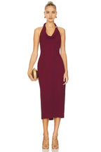 Chic Sheath Halter Neck Sleeveless Open Back Midi Evening Dress
