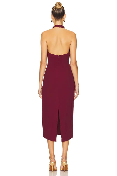 Robe de soirée fourreau chic, sans manches, à col licou et dos nu, longueur midi