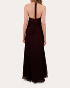 Chic Sheath Halter Neck Sleeveless Open Back Ruched Floor Length Hot Sale Prom Dress