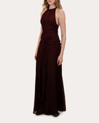 Chic Sheath Halter Neck Sleeveless Open Back Ruched Floor Length Hot Sale Prom Dress