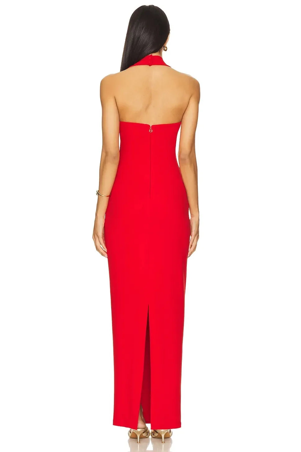Chic Sheath Halter Neck Sleeveless Open Back Slit Back Floor Length Evening Dress