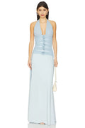 Chic Sheath Halter Neck Sleeveless Rosette Detail Open Back Floor Length Evening Dress