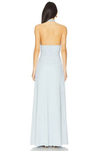 Chic Sheath Halter Neck Sleeveless Rosette Detail Open Back Floor Length Evening Dress