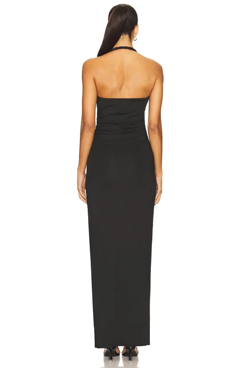 Élégante Robe de Soirée Fourreau Longue sans Manches à Col Américain et Dos Froncé
