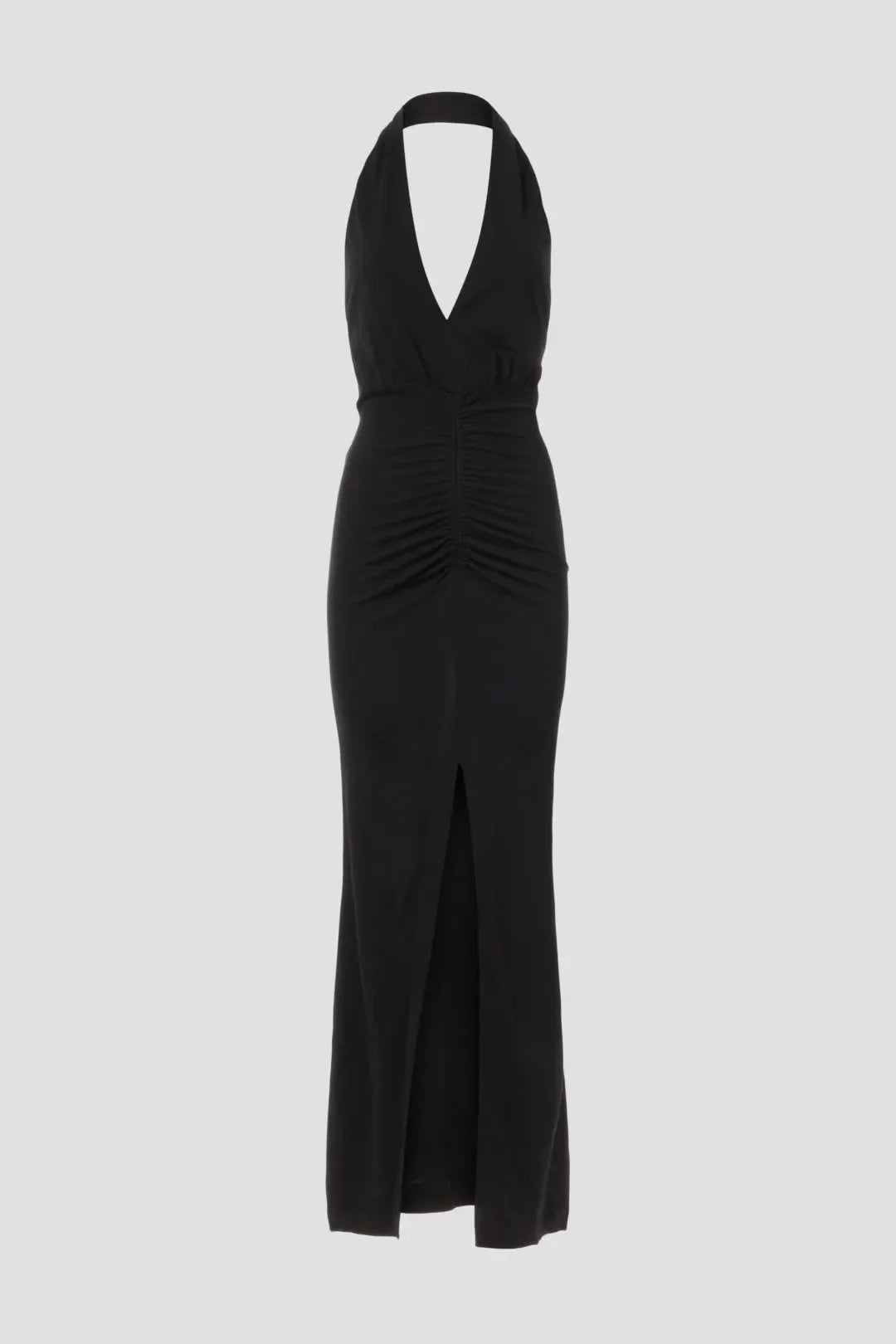 Chic Sheath Halter Neck Sleeveless Ruched Side Floor Length Plus Size Prom Dress