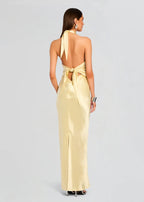 Chic Sheath Halter Neck Sleeveless Tie Back Floor Length Plus Size Prom Dress