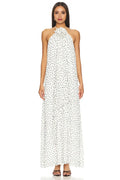 Chic Sheath Halter Neck Sleeveless Tie Back Polka Dot Floor Length Evening Dress